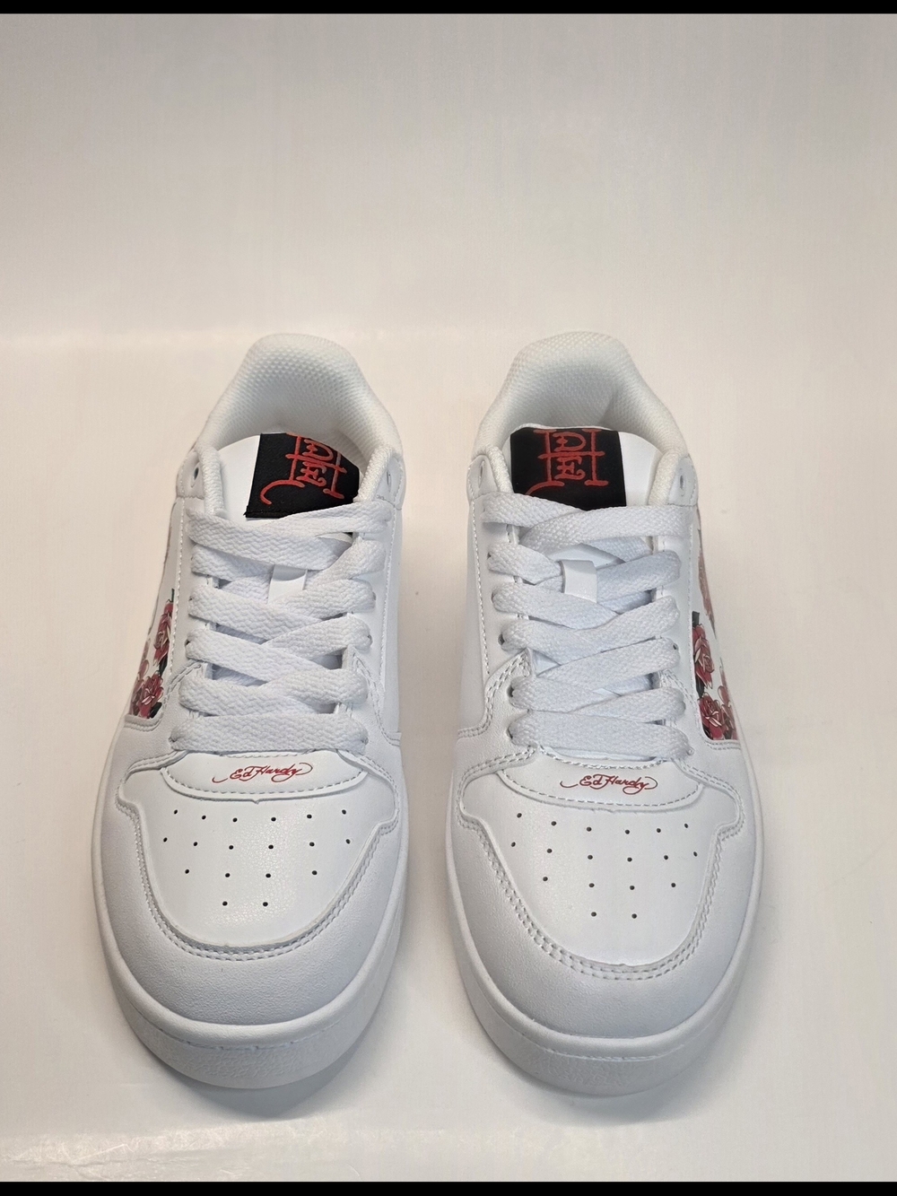 New Ed Hardy Women’s White Court Sneakers Red Rose Tattoo Graphic Size 8 & 10 - Picture 9 of 14